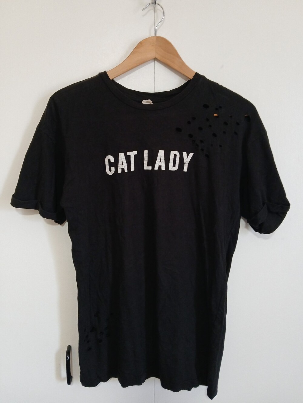 ​Ardene Cat Lady Distressed Black Graphic Tee Shirt Funny Claw Marks S